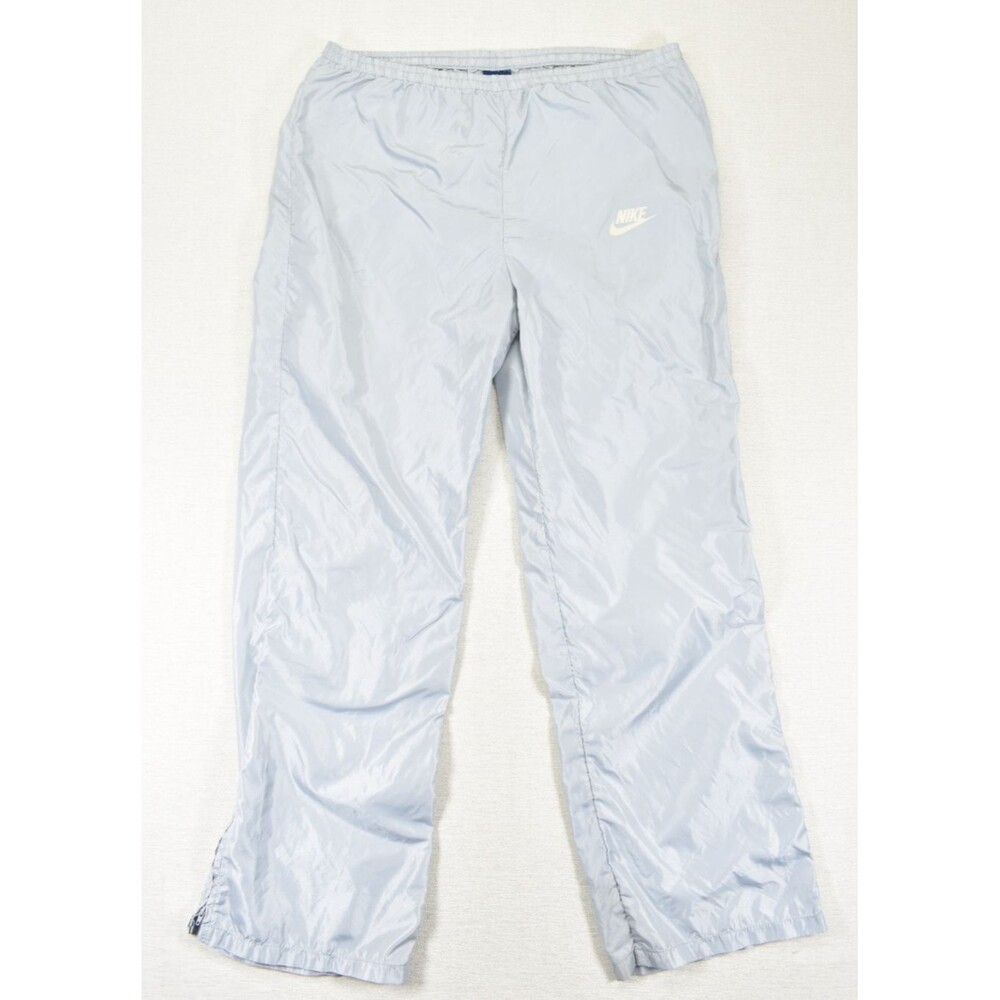 Vintage Nike Track Pants Mens XL Light Gray Blue Windbreaker Nylon Ankle Zip 80s